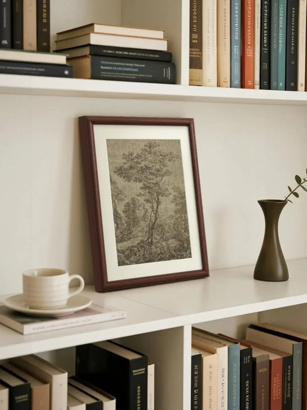 Vintage Landscape Tree Wall Art, Brown Framed Pastoral Decor, 11x14 Inch